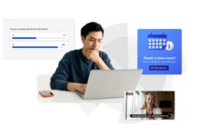 Man engages in webinar, completing poll and scheduling a meeting